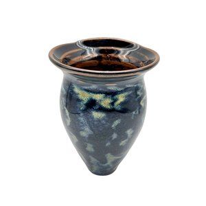 Handmade Studio Art Pottery Wall Pocket Dark Blue & Light Green w/Brown Glaze